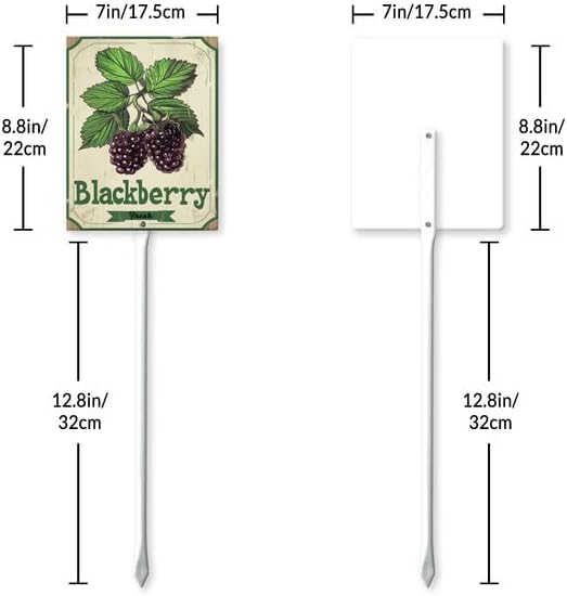 Uptell Vintage Aluminum BlackBerry Fruit Signs Yard Sign with Stake for Garden Fruit Garden Label Stakes Plant Markers for Outdoor Plants Waterproof 7x8.8 inch