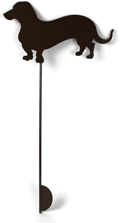 Pets and Farm Animals Metal Garden Landscape Stake (11.5" Wide Wiener Dog on Stake, Gloss Brown)