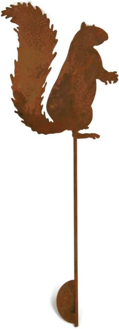 Animal Wildlife Style Steel Rustic or Powder Coated Metal Yard Stake (Squirrel 20" Tall Including Stake, Naturally Rusted)