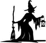 Witch Lantern on Branch Steel Silhouette Outdoor Decor Metal Wall Art Home Garden Yard Patio Outdoor Statue Stake Decor, Black