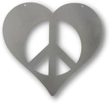 Peace and Heart Staked Signs or Wall Art Rustic or Powder Coated Finishes (Small Peace Heart Hanger 9", Dark Gray Metallic)