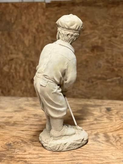 Male Golfer Concrete Statue Boy Playing Golf Figurine Outdoor Solid Rock Figure