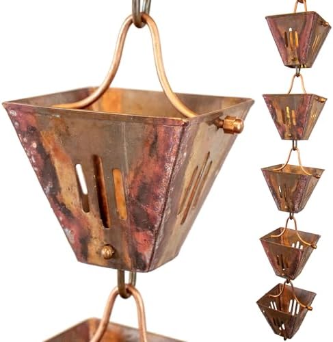 Nutshell Stores Slotted Square Cups Rain Chain - Copper - 8 Feet