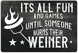 Backyard Patio BBQ Firepit 12 x 8 inch Meat temperature Magnet Sign (1-Weiners)
