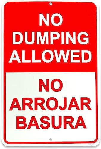 New Warning Plaque Wall Decor No Dumping Sign No Arrojar Basura Sign - No Dumping Signs Courtyard Decoration Office Sign Outdoor & Indoor Safety Sign 8 X 12 Inch