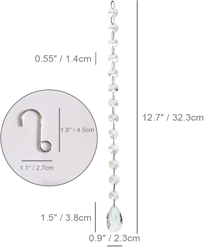KANPURA 1ft 10pcs Teardrop Crystals Garland,Crystal Teardrop Chandelier Replacement,Hanging Glass Crystals for Chandelier, Christmas Tree, Wedding Decor(Clear)