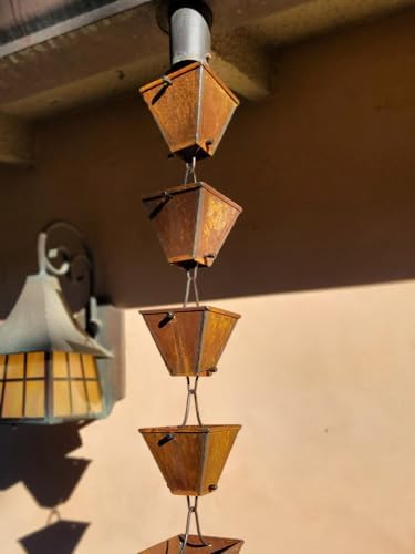 Nutshell Stores Medium Square Cups Rain Chain - Weathered Steel - 18 Feet