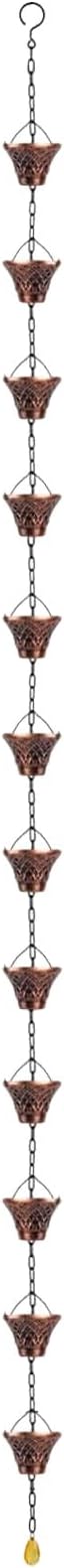Pure Copper Garden Rain Chain 9FT Decorative Downspout Extension with 12 Cups for Roof Garden Gazebo Drainage Water Flow Outdoor Home Decor