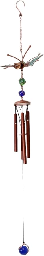 Atlantic Collectibles Stained Glass Flitting Butterfly Copper Metal Wind Chime 28" Long Resonant Outdoor Patio Garden Decor Accessory
