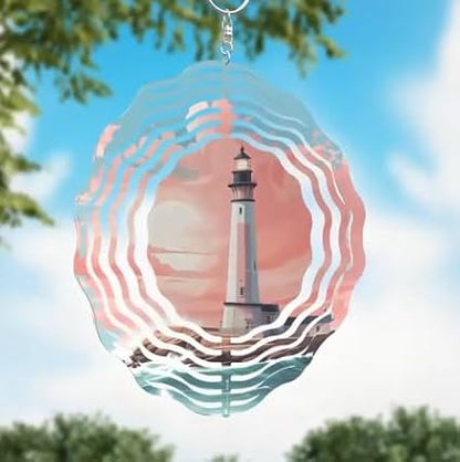 Lighthouse with Crashing Waves Novelty Metal Wind Spinner
