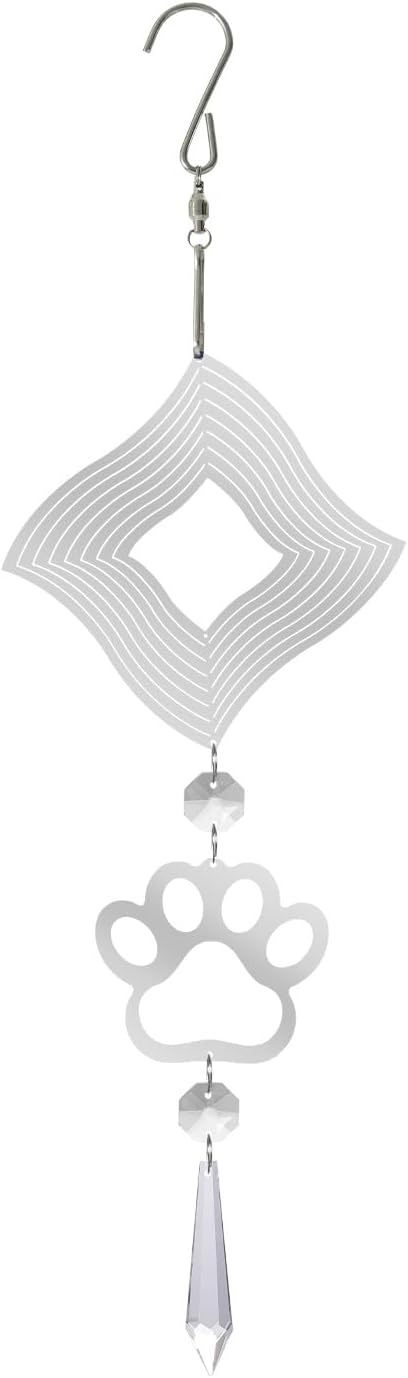 LONGSHENG - SINCE 2001 - Crystal Suncatcher Wind Spinner Pendant Hanging Silver Pet Footprints Ornament Rainbow Maker Garden Patio Sun Catcher Window Decor