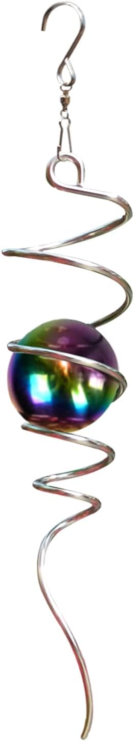 Gazing Ball Spiral Tail with Multi Color Stainless Steel Orb, Wind Spinners Stabilizer, Spiral Tail Wind Spinner, Outdoor Hanging Decoration for Garden Yard Patio Christmas Decor 13inch