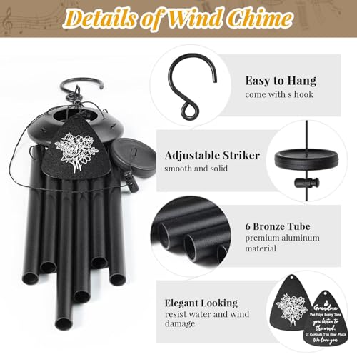 Gifts for Grandma, 25''Wind Chimes Black, Best Grandmother Birthday Gifts from Grandkids, Thanksgiving, Ideas for Grandma