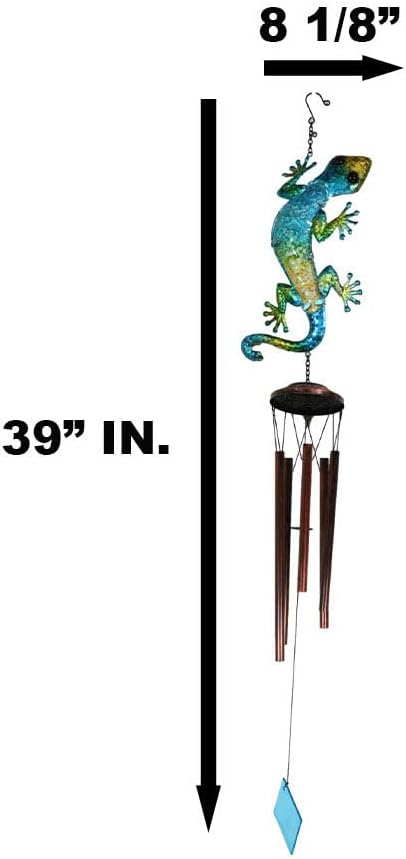 Ebros Gift Green Yellow Blue Camouflage Gecko Lizard Whimsical Copper Metal Wind Chime 40" Long Resonant Noisemaker Outdoor Patio Garden Hanging Mobile Cottage Cozy Nook Decor Accessory