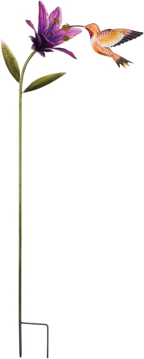 Regal Art & Gift Hummingbird Flower Garden Stake - Decorative Handcrafted Metal Sculpture, Elegant Outdoor Art for Patio, Lawn & Garden Décor - Rufous