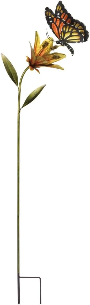 Regal Art & Gift Butterfly Flower Metal Garden Stake - Decorative Handcrafted Outdoor Metal Sculpture for Lawn, Patio & Garden Décor - Orange