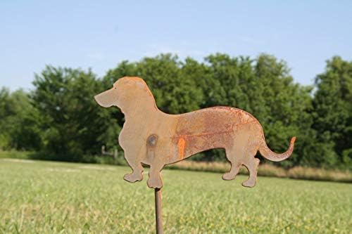 Pets and Farm Animals Metal Garden Landscape Stake (9.25" Wide Wiener Dog on Stake, Naturally Rusted)