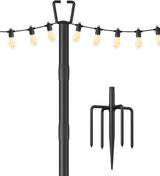 10FT String Light Poles for Outdoor Decor, Sturdy Light Pole with Fork, Adjustable Metal Posts for Outside Patio, Backyard, Deck, Garden, Party, Wedding