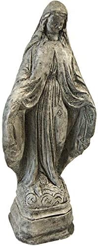 BestNest Athens Tiny Mary Statue – Pre-Aged Gray Concrete Virgin Mary Sculpture – Durable Outdoor Religious Statue on Pedestal – Classic Catholic Garden Décor for Yard, Patio, or Home Display
