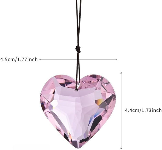 Colorful Heart Crystals Suncatcher Hanging Sun Catcher with Chain Pendant Ornament for Window Home Garden Christmas Tree Party Wedding Decoration (Pink)