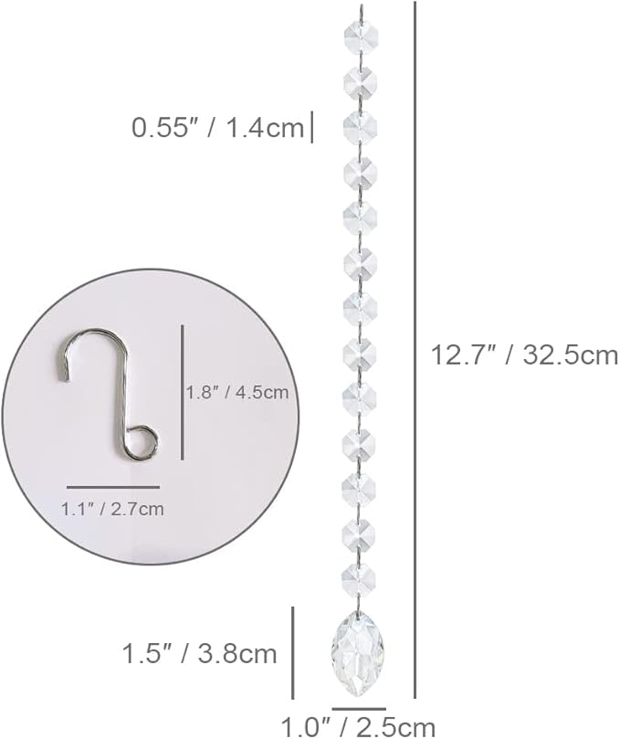 KANPURA 1ft 10pcs Horse Eye Crystals Garland, Hanging Chandelier Crystals Prism Beads Chain,Prisms Sun Catchers with Crystal for Christmas Window (Clear)