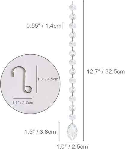 KANPURA 1ft 10pcs Horse Eye Crystals Garland, Hanging Chandelier Crystals Prism Beads Chain,Prisms Sun Catchers with Crystal for Christmas Window (Clear)