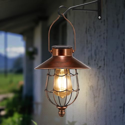 Solar Hanging Lantern - Vintage Copper Edison Bulb Warm White