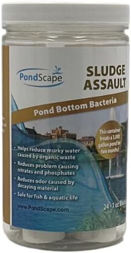 PondScape Sludge Assault Pond Cleaner – Supports Pond Cleanliness & Water Quality, Helps Maintain Clear Water, Safe for Koi, Fish & Aquatic Life – 1oz Blocks (24-1 Ounce Blocks)