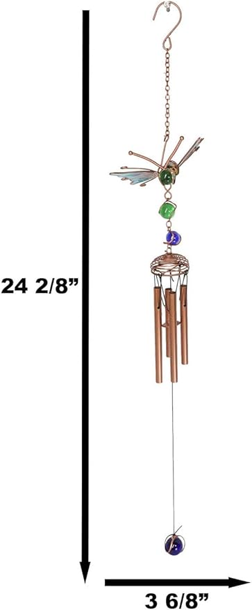 Atlantic Collectibles Stained Glass Flitting Butterfly Copper Metal Wind Chime 28" Long Resonant Outdoor Patio Garden Decor Accessory