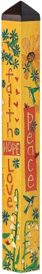 Studio M Art Pole, PVC Weather Resistant Pole with Vinyl Bowl 40 inches Tall Outdoor Decoration for Gardens, Patios, Yards, Landscaping and Birding Accessories, Faith Hope Love Peace