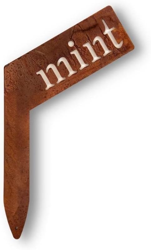 Planter Size Small Metal Garden Plant Vegetable Flower or Herb Markers 13.5 Inches Tall (mint, Naturally Rusted)