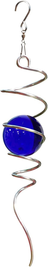 Gazing Ball Spiral Tail with Dark Blue Glass Orb, Wind Spinner Stabilizer for Wind Spinners, Hanging Decoration Decor for Garden Yard Patio Outdoor Indoor, Creative Gift, 13in Height