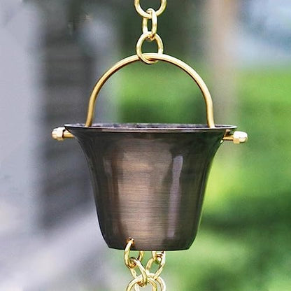 Decorative Rain Chains Waterfall, Rain Chain Copper Rain Chain Extension, Ancient Temple Eaves Water Guide Rain Chain Cups, Rain Catcher Wind Chime for Downspouts, Garden Decorative ( 240cm (8ft))