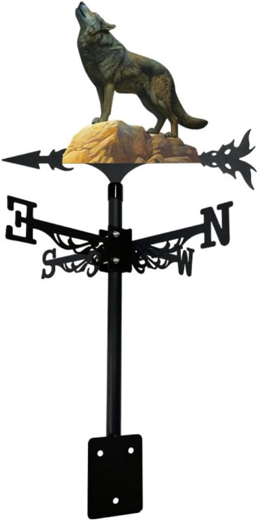 Colorful Rooster Weather Vane Spinner Wind Direction Farm Scene Stake Metal Outdoor Peacock Weathervane Ornament for Garden Yard Decoration (Wolf C)