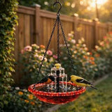 Solar Powered Hanging Bird Bath Fountain, Glass Bowl Solar Water Fountain for Outdoor Garden (Red)