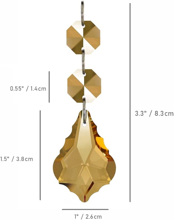 20pcs Crystal Maple Leaf Chandelier Prisms Replacement Pendant Connected Glass Octagon Beads Chain for Wedding Christmas Decoration 38mm (Champagne)