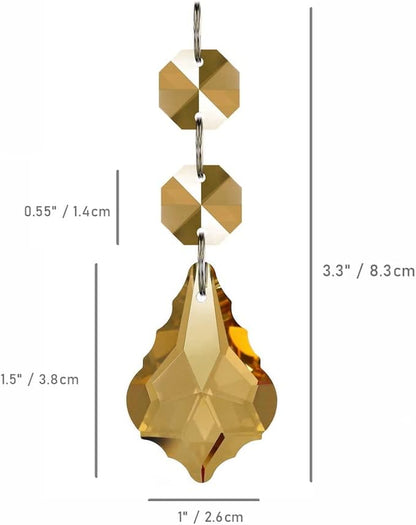 20pcs Crystal Maple Leaf Chandelier Prisms Replacement Pendant Connected Glass Octagon Beads Chain for Wedding Christmas Decoration 38mm (Champagne)