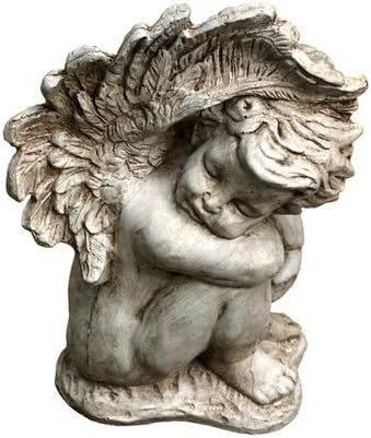 Large Resting Angel Garden Statue- 13" Tall- Buff Stain Color