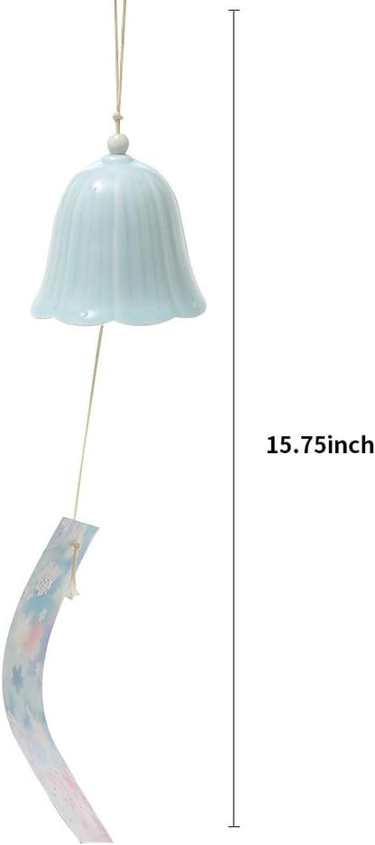 Ceramic Small Japanese Wind Chimes Outdoor, Cute Handmade Pendants Wind Bells/Wind Chimes for Outside with Soothing Melodic Tones for Garden Patio Balcony Home Décor (Blue)