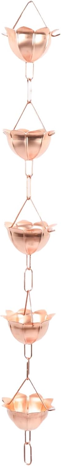 FILFEEL 1m Elegant Copper Hanging Rain Chain - Weatherproof Floral Rain Catcher for Garden & Yard Decor (Petal Shaped)