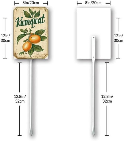 Uptell Vintage Aluminum Kumquat Fruit Signs Yard Sign with Stake for Garden Fruit Garden Label Stakes Plant Markers for Outdoor Plants Waterproof 8x12 inch