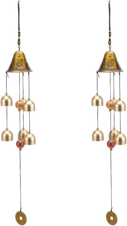 UNICRAFTALE 2Pcs Lucky Feng Shui Wind Chimes with Multiple Metal Bells Vintage Chinese Blessing Hanging Decor for Good Luck Wealth Home Garden Patio Hanging Decoration Gift 52.5cm Long