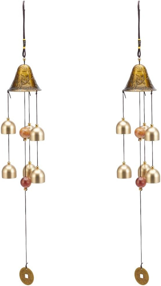 UNICRAFTALE 2Pcs Lucky Feng Shui Wind Chimes with Multiple Metal Bells Vintage Chinese Blessing Hanging Decor for Good Luck Wealth Home Garden Patio Hanging Decoration Gift 52.5cm Long