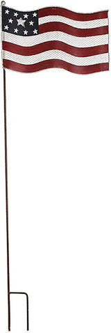Patriotic Rustic Metal Yard Garden Stake, Small American Flag US Garden Flag 4th of July Decoration Stars and Stripes Design 7"x12"
