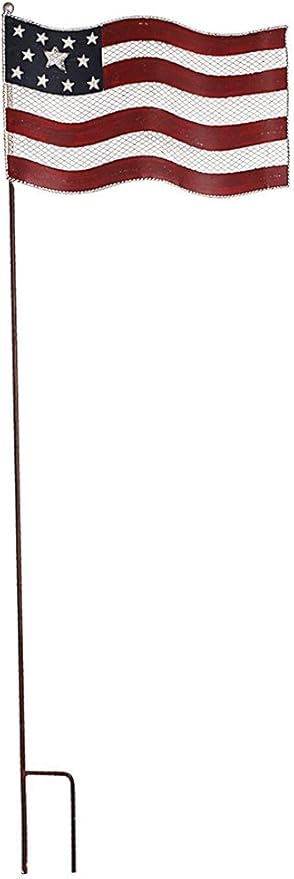 Patriotic Rustic Metal Yard Garden Stake, Small American Flag US Garden Flag 4th of July Decoration Stars and Stripes Design 7"x12"