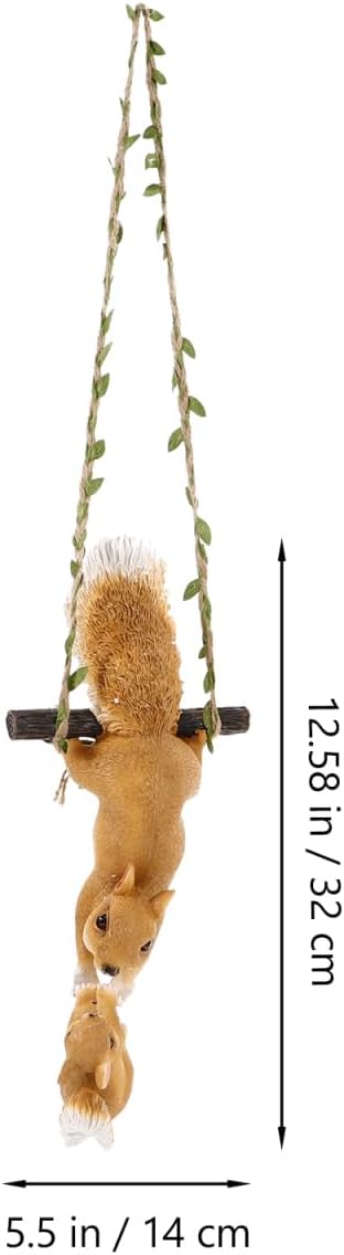 SUPVOX Hanging Squirrel Ornament for Tree Hand-Painted Resin Squirrel Statue with Durable Flax Rope Outdoor Garden Decor for Patio Balcony and Yard 12.59X5.51X2.75 Inches
