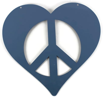 Peace and Heart Staked Signs or Wall Art Rustic or Powder Coated Finishes (Large Peace Heart Hanger 18", Periwinkle)