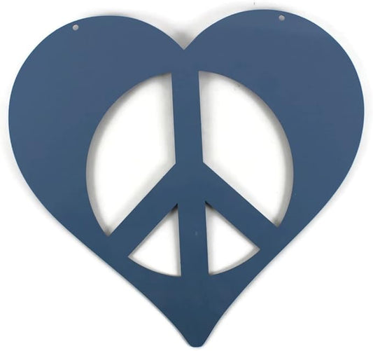 Peace and Heart Staked Signs or Wall Art Rustic or Powder Coated Finishes (Large Peace Heart Hanger 18", Periwinkle)