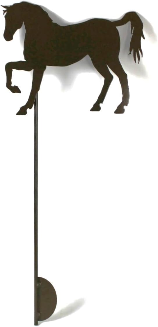 Pets and Farm Animals Metal Garden Landscape Stake (9" Wide Horse on Stake, Gloss Brown)
