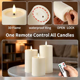 Flameless LED Pillar Candles - Waterproof Timer Remote 3PC Set